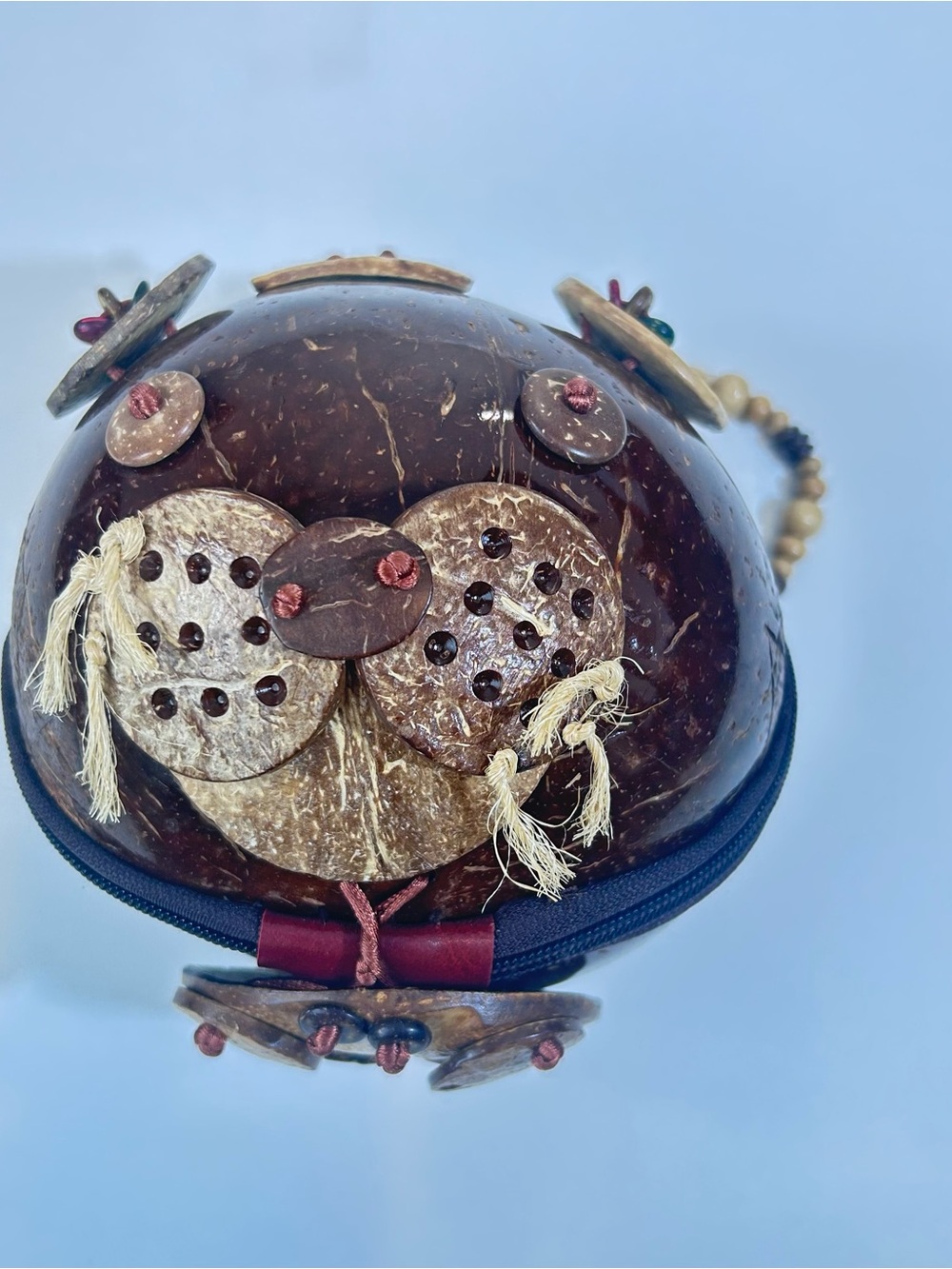 Handmade Coconut Shell Otter Seal Purse Beaded Boho Novelty Animal Handbag